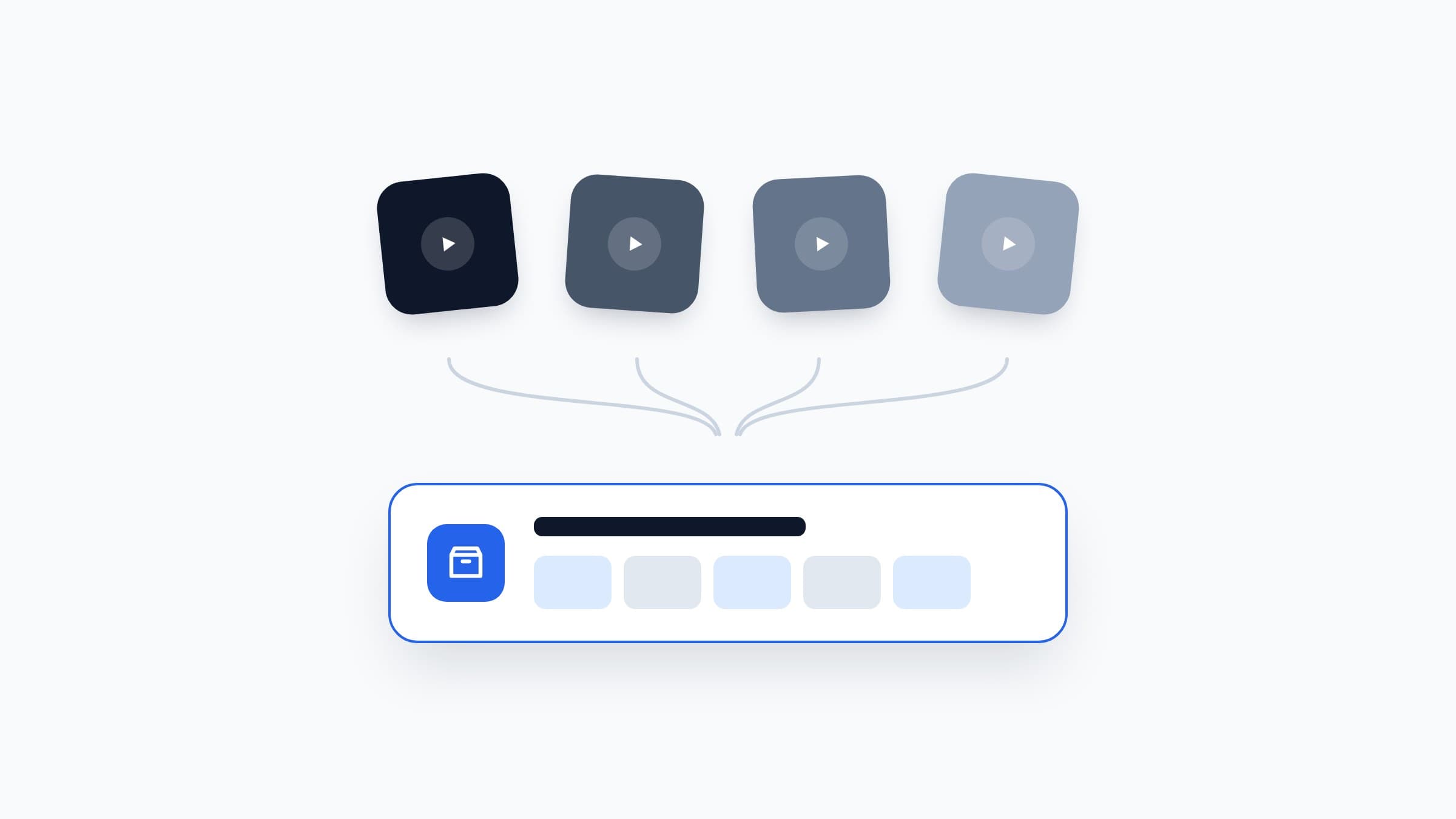 Saved DIY videos from different social apps flowing into one organized project library on a phone